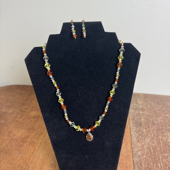 Artisan Handmade White Yellow Orange Fall Color 20 inch Necklace and Earring Set - Picture 1 of 5